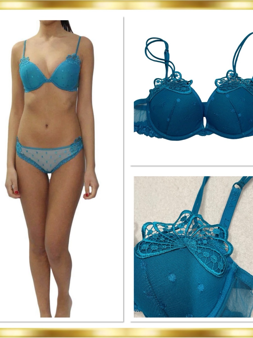 La Perla Noche De Viento Macrame Fan Motifs Leavers Lace Push Up Bra 32B $350